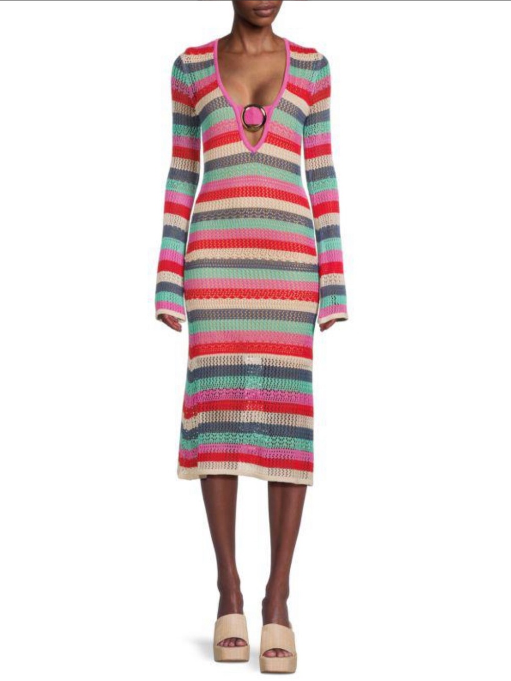 Bebe crochet ring midi dress multicolor NWOT
